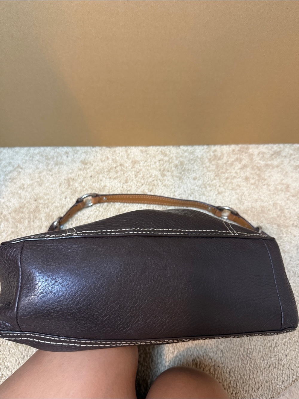 Coach Brown Pebbled Chelsea Leather Shoulder Bag with Contrast Stitching - Picture 8 of 11